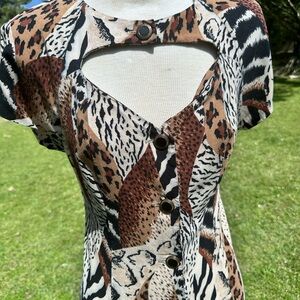 Robert Robert Animal Print Cutout Top – Made in USA – Size 5/6